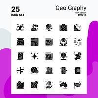 25 conjunto de ícones geográficos 100 eps editáveis 10 arquivos idéias de conceito de logotipo de negócios design de ícone de glifo sólido vetor