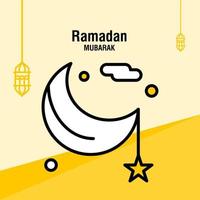 modelo de saudação ramadan kareem crescente islâmico e ilustração vetorial de lanterna árabe vetor