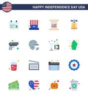 feliz dia da independência 4 de julho conjunto de 16 apartamentos pictograma americano de segurança rolagem dos eua bola americana editável dia dos eua vetor elementos de design