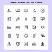 delinear 25 negócios financeiros e conjunto de ícones de negócios globais vetor design de estilo de linha ícones pretos conjunto de pictograma linear pacote de ideias de negócios móveis e web design ilustração vetorial