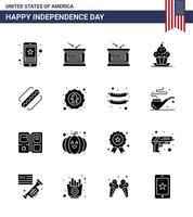 feliz dia da independência 16 pacote de ícones de glifos sólidos para web e estados de impressão dia da independência americana américa doce editável dia dos eua vetor elementos de design