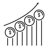 ícone de gráfico de crescimento de moeda, estilo de estrutura de tópicos vetor