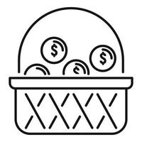 ícone da cesta de dinheiro, estilo de estrutura de tópicos vetor