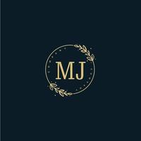 monograma inicial de beleza mj e design de logotipo elegante, logotipo de caligrafia da assinatura inicial, casamento, moda, floral e botânico com modelo criativo. vetor