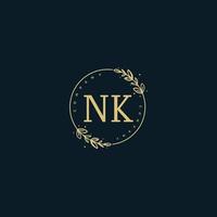 monograma de beleza nk inicial e design de logotipo elegante, logotipo de caligrafia da assinatura inicial, casamento, moda, floral e botânico com modelo criativo. vetor