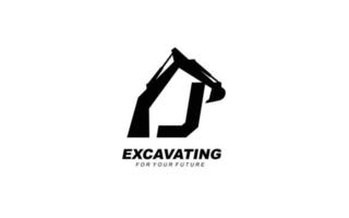 j escavadeira de logotipo para empresa de construção. ilustração vetorial de modelo de equipamento pesado para sua marca. vetor