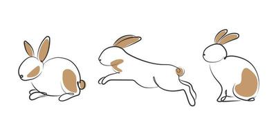 desenho de linha contínua de conjunto de coelho, vetor minimalista simples desenhado à mão. feliz ano novo chinês 2023, ano do coelho.