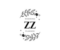 coleção de logotipos de monograma de casamento de letra inicial zz, modelos modernos minimalistas e florais desenhados à mão para cartões de convite, salve a data, identidade elegante para restaurante, boutique, café em vetor