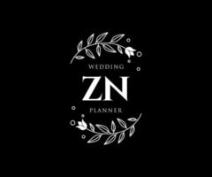 coleção de logotipos de monograma de casamento de letra inicial zn, modelos minimalistas e florais modernos desenhados à mão para cartões de convite, salve a data, identidade elegante para restaurante, boutique, café em vetor