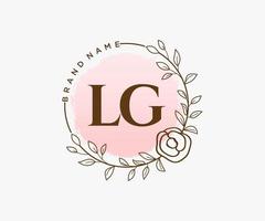 logotipo feminino LG inicial. utilizável para logotipos de natureza, salão, spa, cosméticos e beleza. elemento de modelo de design de logotipo de vetor plana.