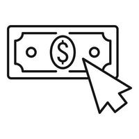 ícone de clique em dinheiro da web, estilo de estrutura de tópicos vetor