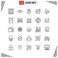 25 ícones com base em grade de estilo de linha símbolos de contorno criativo para design de site sinais de ícone de linha simples isolados no conjunto de 25 ícones de fundo branco vetor