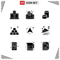 9 ícones de estilo sólido com base em grade de símbolos de glifos criativos para design de sites sinais de ícones sólidos simples isolados no conjunto de 9 ícones de fundo branco vetor