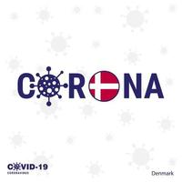 dinamarca coronavírus tipografia covid19 bandeira do país fique em casa fique saudável cuide de sua própria saúde vetor