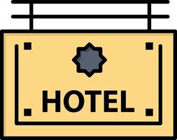 modelo de banner de ícone de vetor de ícone de cor plana de direção de placa de hotel