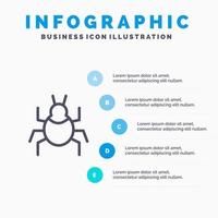 ícone de linha indiana do vírus da natureza bug com fundo de infográficos de apresentação de 5 etapas vetor