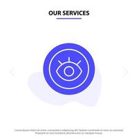 nosso modelo de cartão web de ícone de glifo sólido técnico de suporte de serviço ocular de serviços vetor