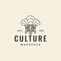 vetor de design de logotipo hipster de linha de máscara de cultura barong bali