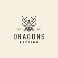 design de logotipo hipster de linha mítica de dragão de cabeça vetor