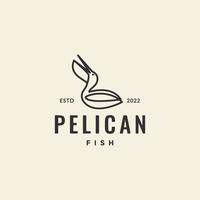 design de logotipo hipster de linha contínua mínima de pássaro pelicano vetor