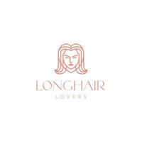 cabeça estética cabelo feminino linha de amor vetor de design de logotipo minimalista