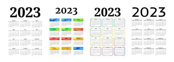 conjunto de quatro calendários verticais para 2023 isolados em um fundo branco. domingo a segunda, modelo de negócios. ilustração vetorial vetor