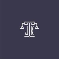 jk monograma inicial para logotipo de escritório de advocacia com imagem vetorial de escalas vetor