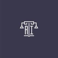 ri monograma inicial para logotipo de escritório de advocacia com imagem vetorial de escalas vetor