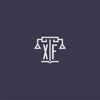 monograma inicial xf para logotipo de escritório de advocacia com imagem vetorial de escalas vetor