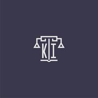 monograma inicial ki para logotipo de escritório de advocacia com imagem vetorial de escalas vetor