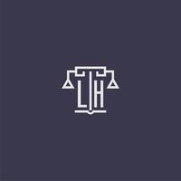 lh monograma inicial para logotipo de escritório de advocacia com imagem vetorial de escalas vetor