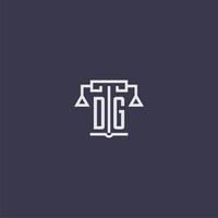 dg monograma inicial para logotipo de escritório de advocacia com imagem vetorial de escalas vetor