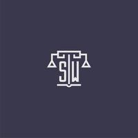 sw monograma inicial para logotipo de escritório de advocacia com imagem vetorial de escalas vetor