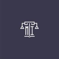 monograma inicial mi para logotipo de escritório de advocacia com imagem vetorial de escalas vetor