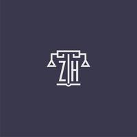 zh monograma inicial para logotipo de escritório de advocacia com imagem vetorial de escalas vetor