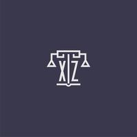 monograma inicial xz para logotipo de escritório de advocacia com imagem vetorial de escalas vetor