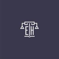 eh monograma inicial para logotipo de escritório de advocacia com imagem vetorial de escalas vetor