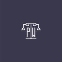 pw monograma inicial para logotipo de escritório de advocacia com imagem vetorial de escalas vetor