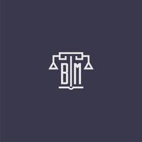 bm monograma inicial para logotipo de escritório de advocacia com imagem vetorial de escalas vetor