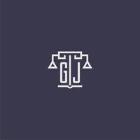 gj monograma inicial para logotipo de escritório de advocacia com imagem vetorial de escalas vetor