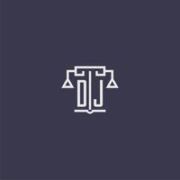 dj monograma inicial para logotipo de escritório de advocacia com imagem vetorial de escalas vetor