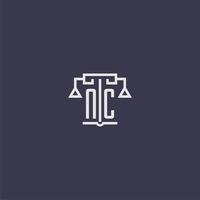 nc monograma inicial para logotipo de escritório de advocacia com imagem vetorial de escalas vetor