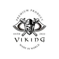 crânio viking guerreiro homem logotipo ícone símbolo modelo vintage preto e branco para rótulos, emblemas, distintivos ou modelo de design vetor