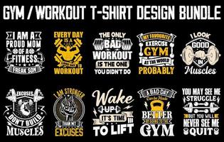 pacote de design de camiseta de ginástica, citação motivacional de academia, design de camiseta inspiradora de treino, design de camiseta de fitness vetor