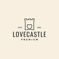 castelo com vetor de design de logotipo hipster de arte de linha de amor