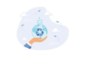 sustentabilidade, ecologia ou energia renovável para salvar o mundo das mudanças climáticas ou aquecimento global, seguro ambiental ou conceito de reciclagem, ilustração moderna de vetor plano