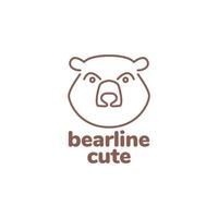 design de logotipo de linhas fofas de rosto de urso vetor
