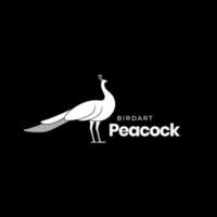 belo pássaro pavão branco vetor de design de logotipo de mascote moderno