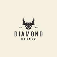 cabeça de animal de gado com design de logotipo hipster de diamante vetor