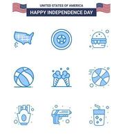 4 de julho eua feliz dia da independência ícone símbolos grupo de 9 azuis modernos de gelo hambúrguer eua futebol americano editável dia dos eua vetor elementos de design